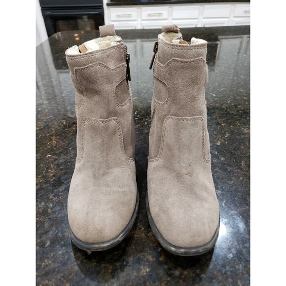 Lucky Brand Mantova Ankle Boots Womens 8M Beige Round Toe Block Heel Side Zipper - Picture 10 of 10